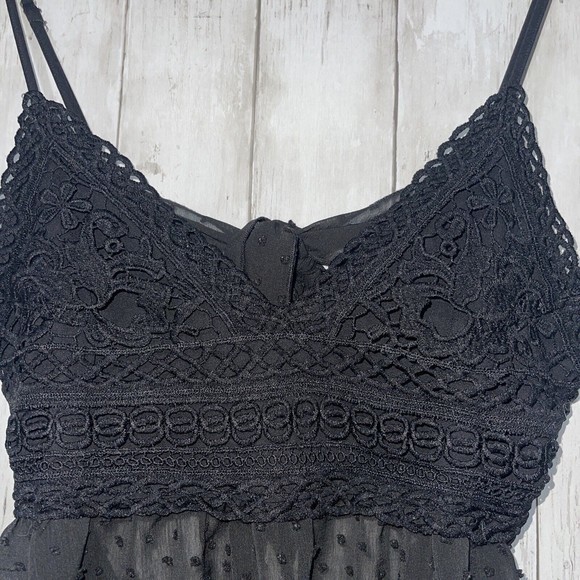 SHEIN Black Lace Trim Swiss Dot Sheer Cami Top Women's Size L Back Tie Cutout - Picture 2 of 9